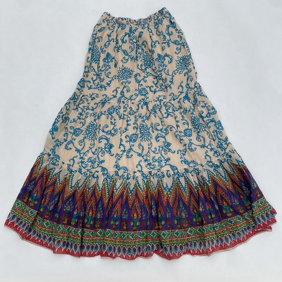 Free People Skirt Small Cream Multicolor Sunrise Voile Maxi Boho Tiered Festival - Picture 9 of 9